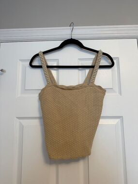Bloomingdale’s Aqua Tan Crochet Tank with Pearl Straps